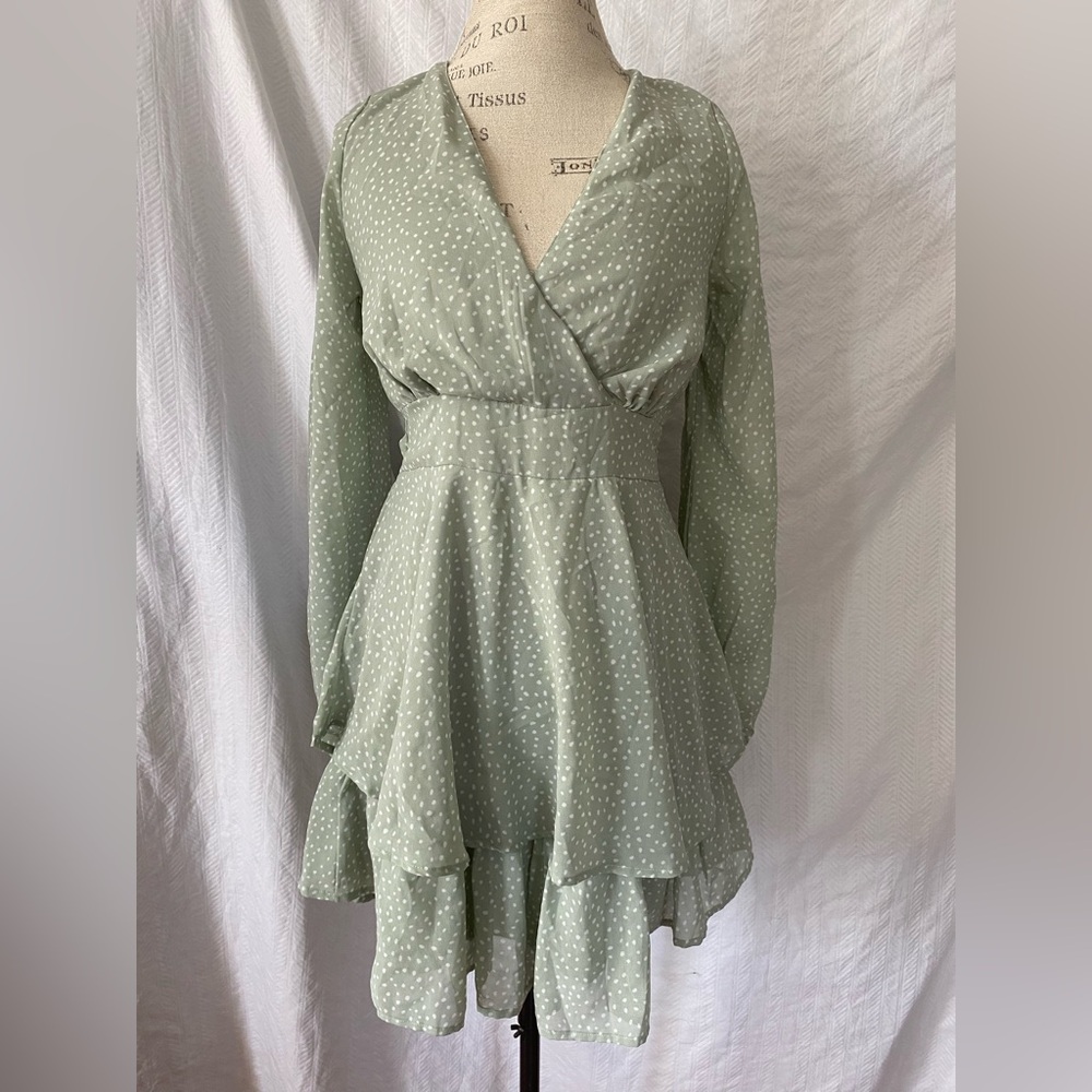 Flowy sage green polka dot dress